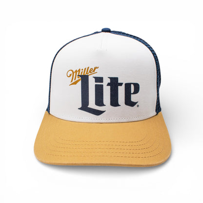 AMERICAN NEEDLE Miller Lite Beer Sinclair Adjustable Snapback Trucker Baseball Hat Navy/White/Gold