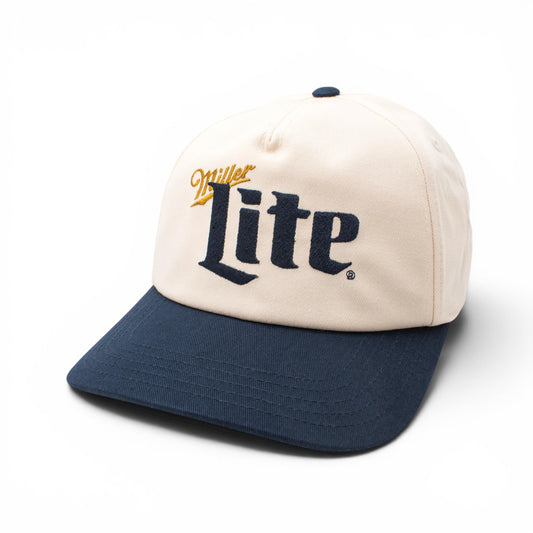 AMERICAN NEEDLE Officially Licensed Miller Lite Roscoe Snapback Adjustable Beer Hat, PI031B, Ivory White Navy Blue, OSFA