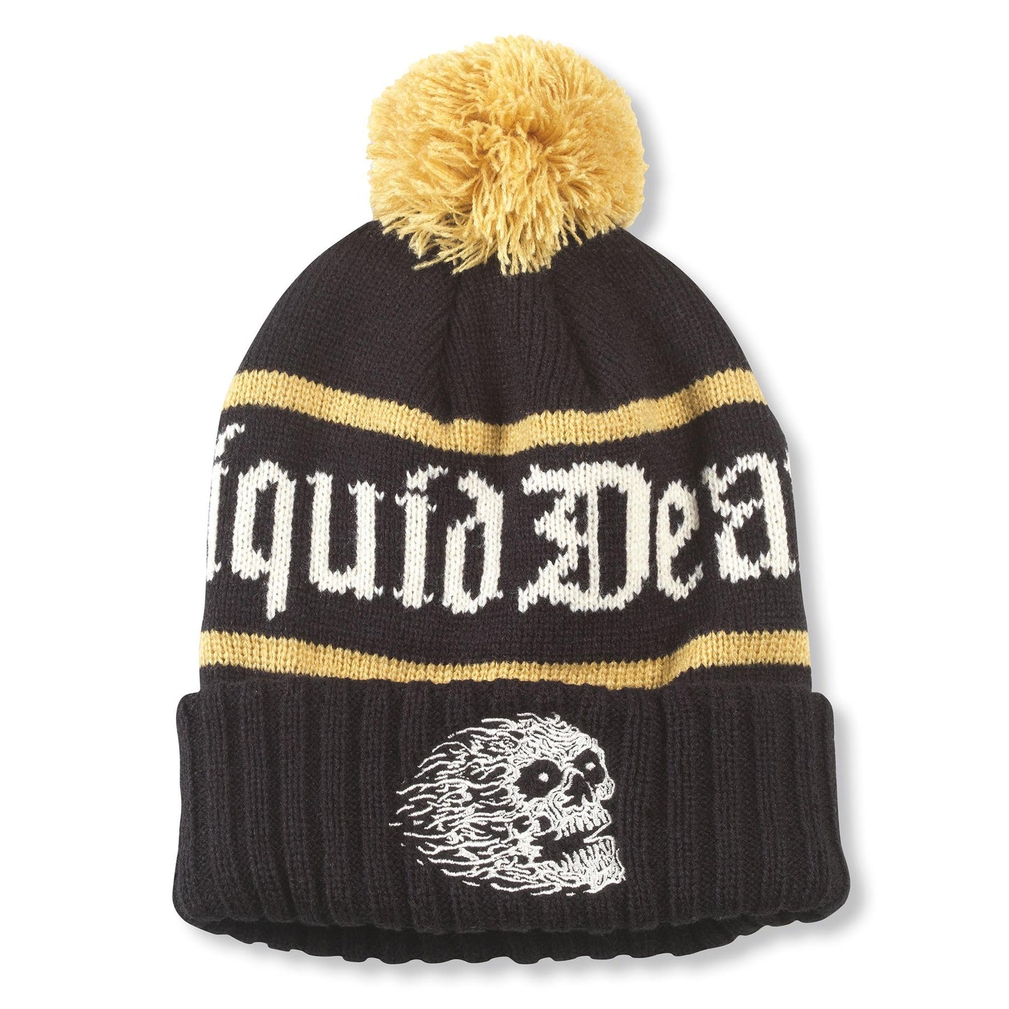 AMERICAN NEEDLE Unisex Liquid Death Pillow Line Knit Pom Beanie (23012A-LDEATH-BLGL) Black/Gold