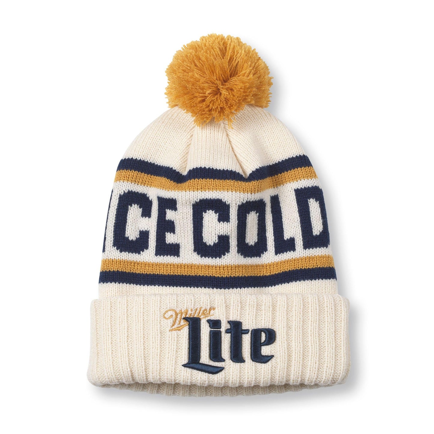 AMERICAN NEEDLE Unisex Miller Lite Beer Pillow Line Beanie Pom Cap (23012B-MLITE-IVOR) Ivory
