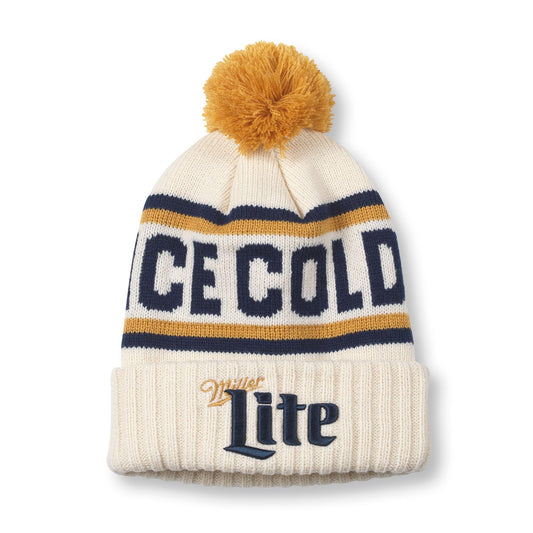 AMERICAN NEEDLE Unisex Miller Lite Beer Pillow Line Beanie Pom Cap (23012B-MLITE-IVOR) Ivory
