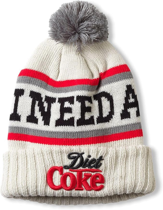 AMERICAN NEEDLE Unisex Diet Coke Pillow Line Beanie Pom Cap (23012B-DCOKE-SILV) Silver