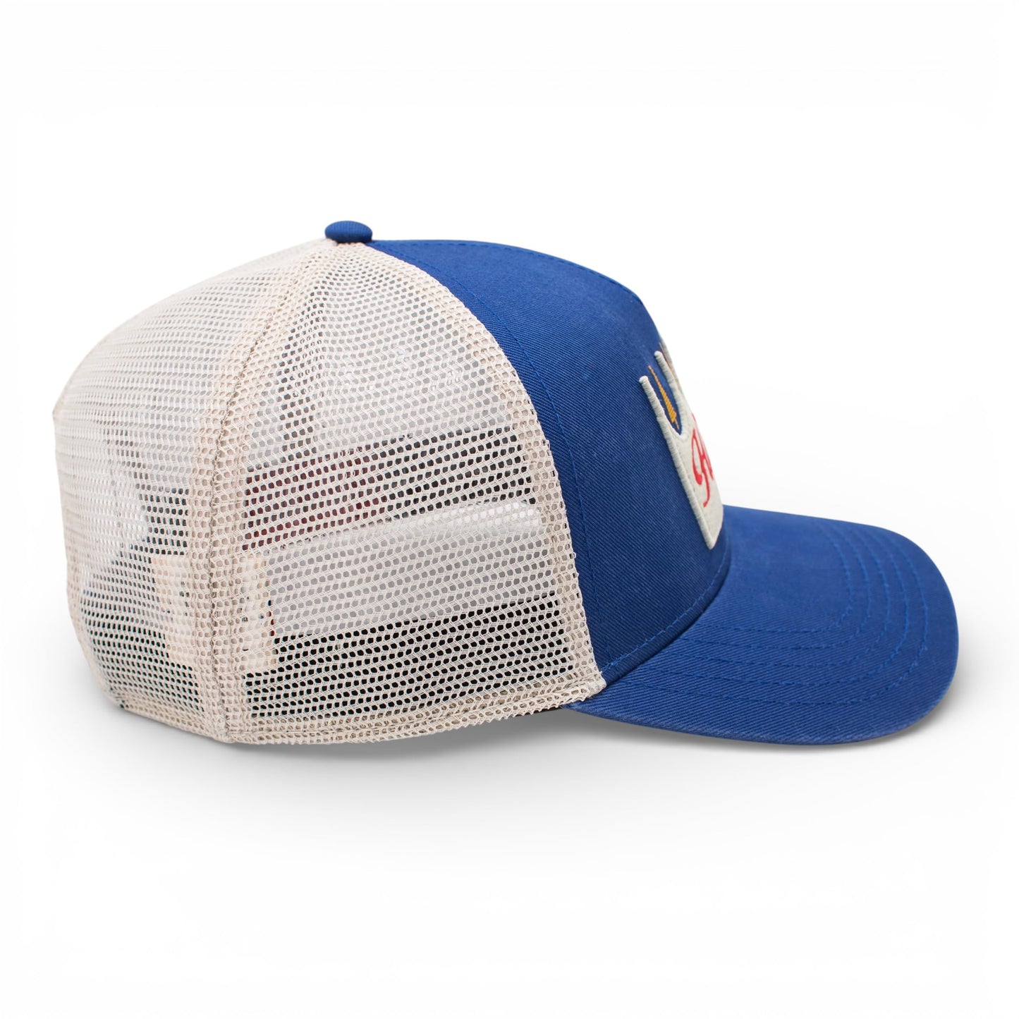 AMERICAN NEEDLE Hamm's Beer Valin Adjustable Snapback Trucker Baseball Hat, Ivory White/Royal