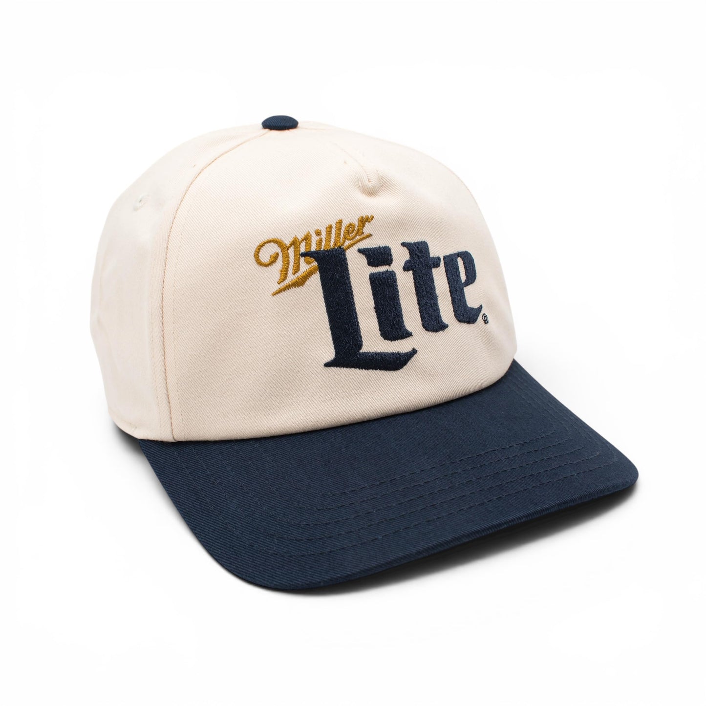 AMERICAN NEEDLE Officially Licensed Miller Lite Roscoe Snapback Adjustable Beer Hat, PI031B, Ivory White Navy Blue, OSFA