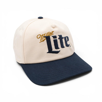 AMERICAN NEEDLE Officially Licensed Miller Lite Roscoe Snapback Adjustable Beer Hat, PI031B, Ivory White Navy Blue, OSFA