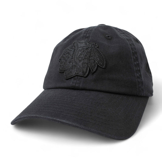 AMERICAN NEEDLE Chicago Blackhawks NHL Blue Line Tonal Adjustable Dad Cap (Black)