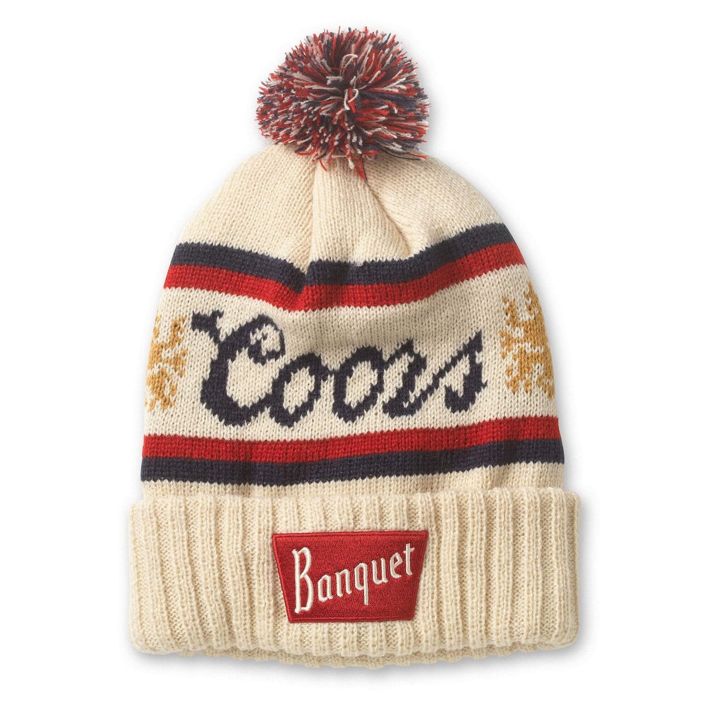 AMERICAN NEEDLE Coors Beer Brand Pillow Line Knit Beanie, Ivory/Navy/Red (23012B-COORS-INR)