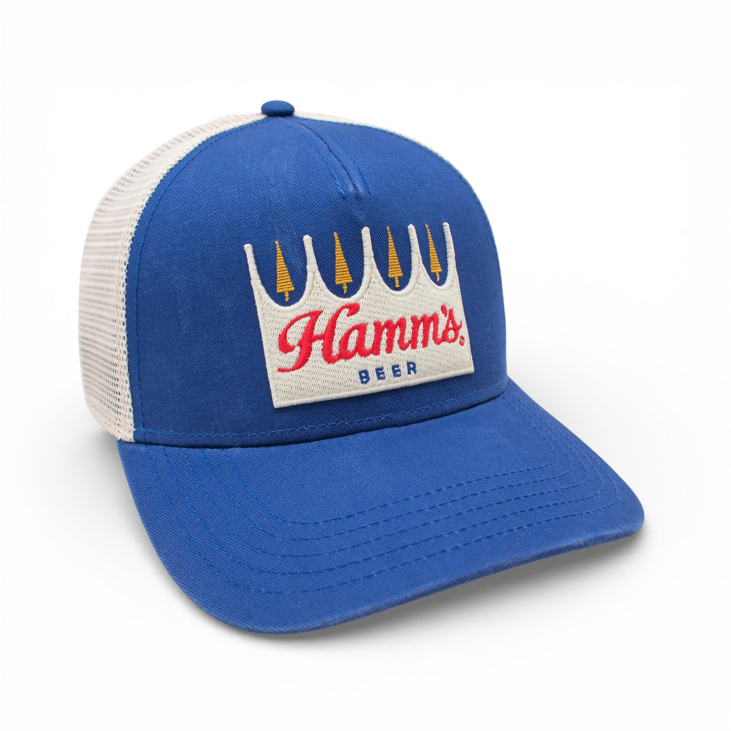 AMERICAN NEEDLE Hamm's Beer Valin Adjustable Snapback Trucker Baseball Hat, Ivory White/Royal