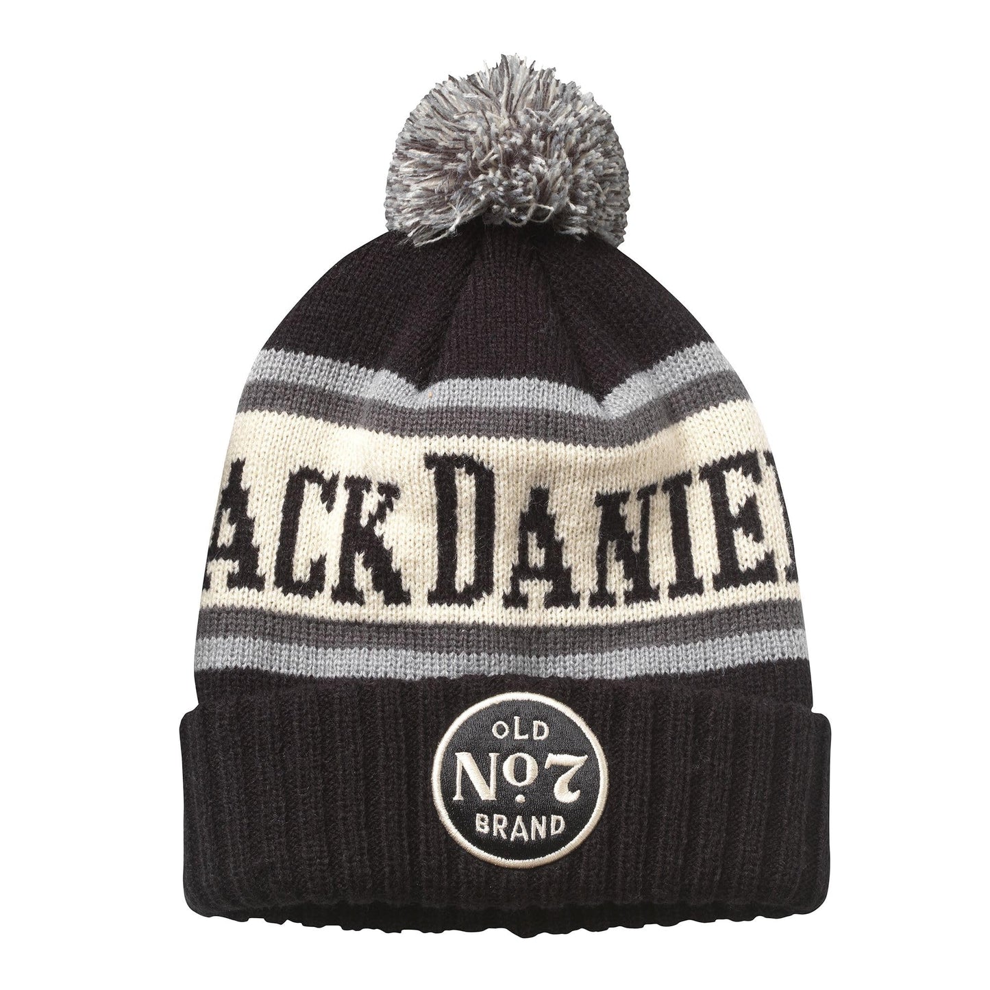 AMERICAN NEEDLE Jack Daniels Whiskey Pillow Line Knit Beanie, Black/Ivory/Cool Grey (23012A-JACKD-BKIVCG)