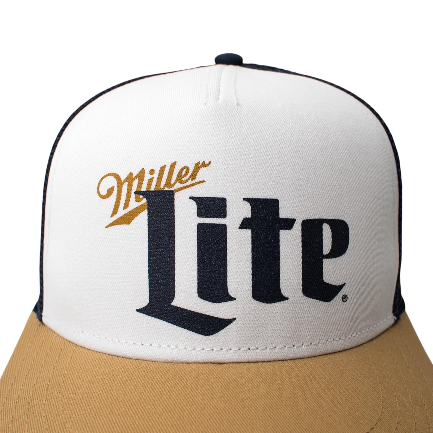 AMERICAN NEEDLE Miller Lite Beer Sinclair Adjustable Snapback Trucker Baseball Hat Navy/White/Gold