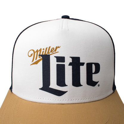 AMERICAN NEEDLE Miller Lite Beer Sinclair Adjustable Snapback Trucker Baseball Hat Navy/White/Gold