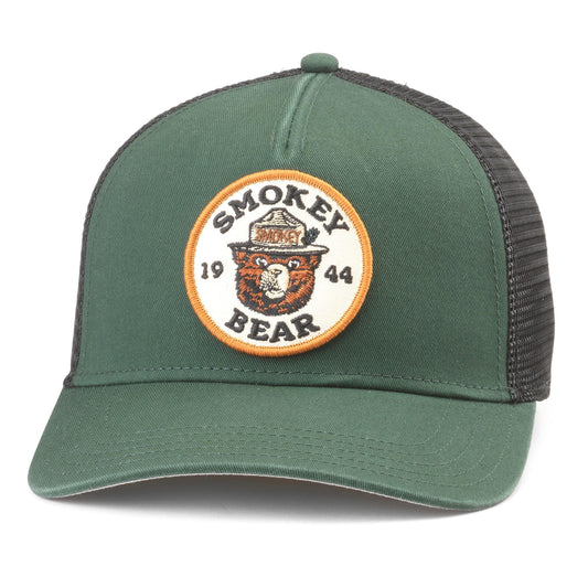 AMERICAN NEEDLE Smokey The Bear Valin Snapback Baseball Hat, Black/Bottle (42960D-SMOKEY-BKBOT)