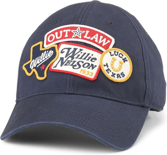 AMERICAN NEEDLE Willie Nelson Iconic Adjustable Buckle Strap Baseball Hat, Navy (43910A-WNELSON-NAVY)