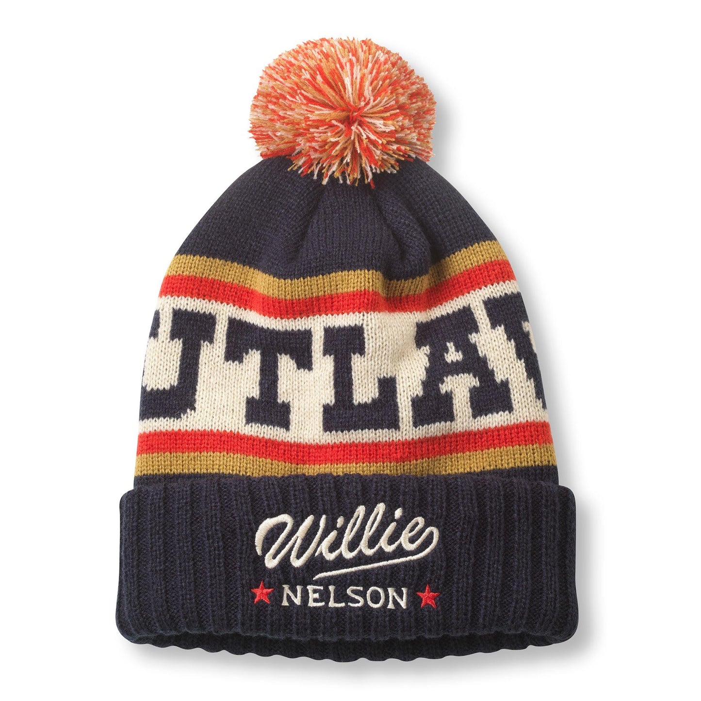 AMERICAN NEEDLE Willie Nelson Outlaw Pillow Line Knit Beanie, Navy/Ivory/Gold (23012A-WNELSON-NIG)