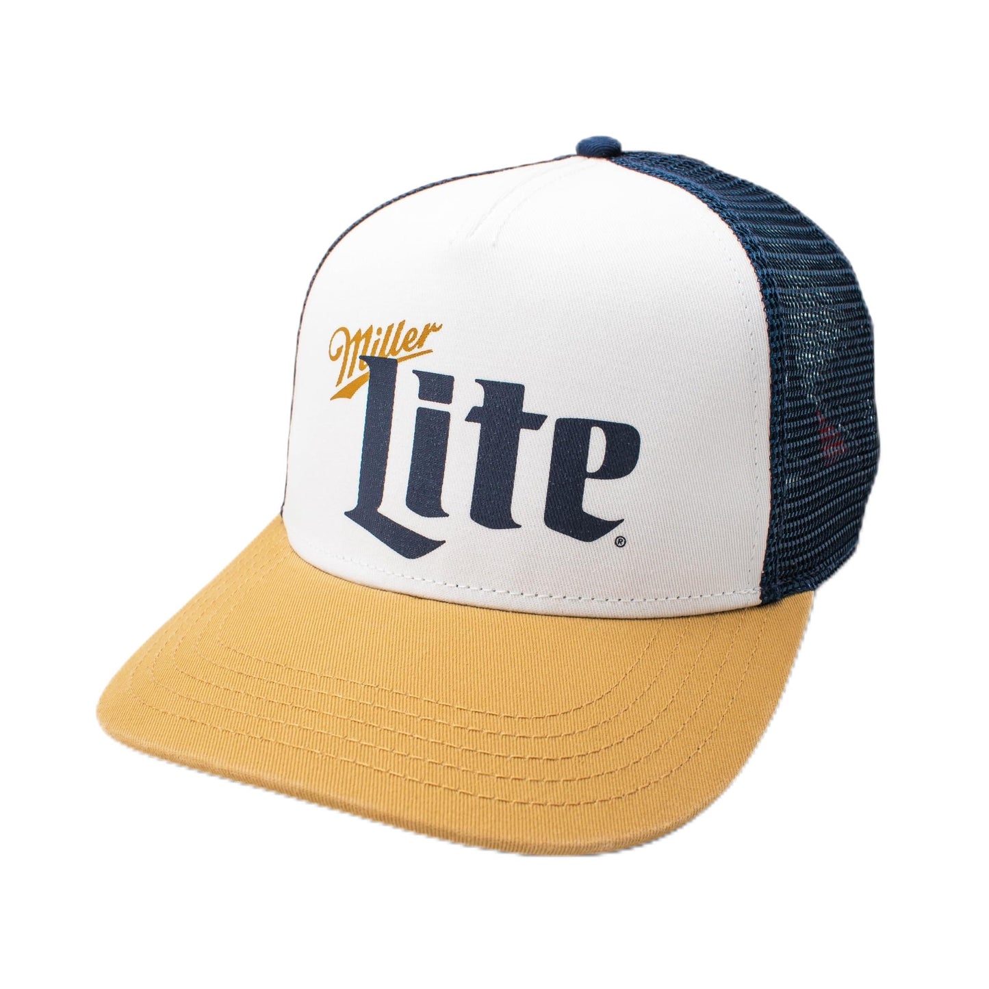 AMERICAN NEEDLE Miller Lite Beer Sinclair Adjustable Snapback Trucker Baseball Hat Navy/White/Gold