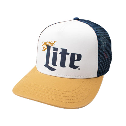 AMERICAN NEEDLE Miller Lite Beer Sinclair Adjustable Snapback Trucker Baseball Hat Navy/White/Gold