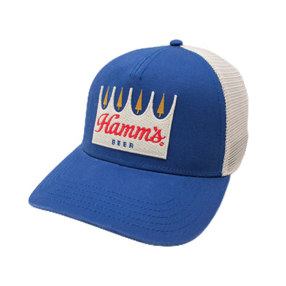 AMERICAN NEEDLE Hamm's Beer Valin Adjustable Snapback Trucker Baseball Hat, Ivory White/Royal