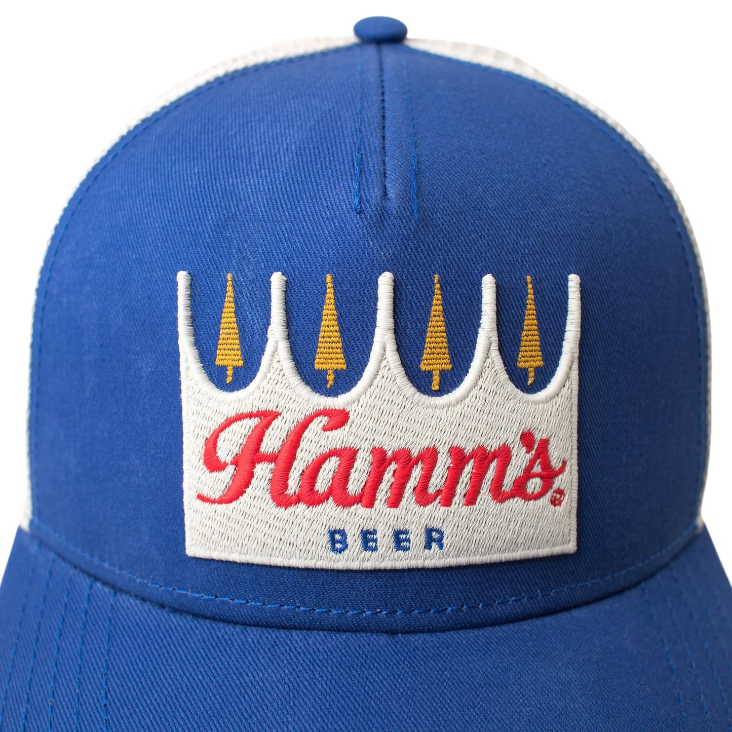 AMERICAN NEEDLE Hamm's Beer Valin Adjustable Snapback Trucker Baseball Hat, Ivory White/Royal