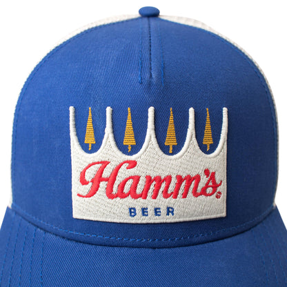 AMERICAN NEEDLE Hamm's Beer Valin Adjustable Snapback Trucker Baseball Hat, Ivory White/Royal