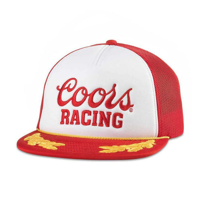Coors Racing Hat: Red/White/Gold Snapback Foam Trucker Hat | Beer Brands