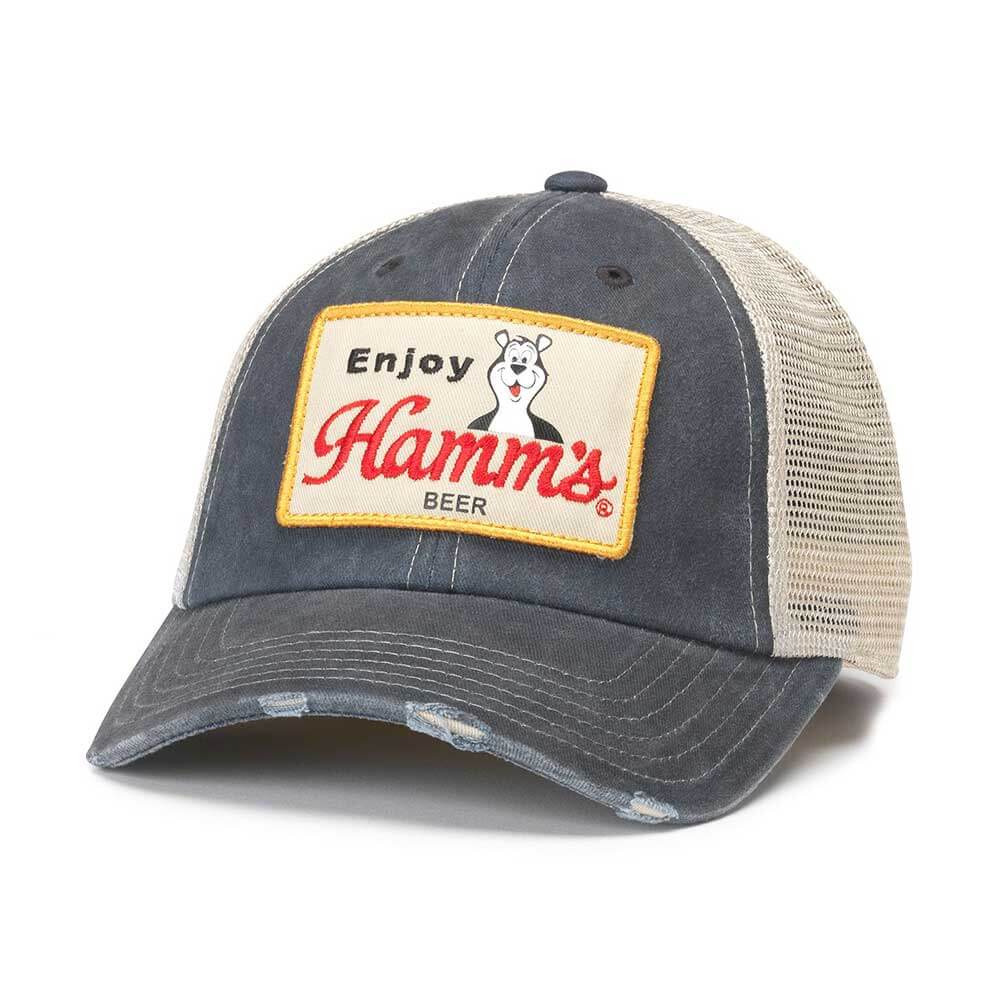 Hamm's Beer Hat: Stone/Navy Vintage Snapback Trucker Hat | Beer Brands
