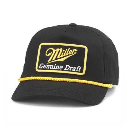 Miller Genuine Draft Hat: Black/Gold Adjustable Snapback Rope Hat | Beer