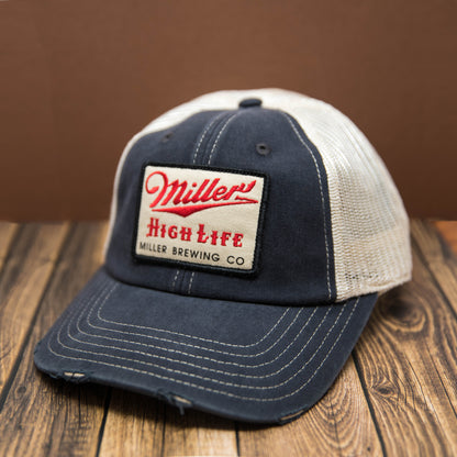 AMERICAN NEEDLE Miller High Life Beer Orville Adjustable Snapback Baseball Hat, Stone/Navy (23001B-MHL-NVST)