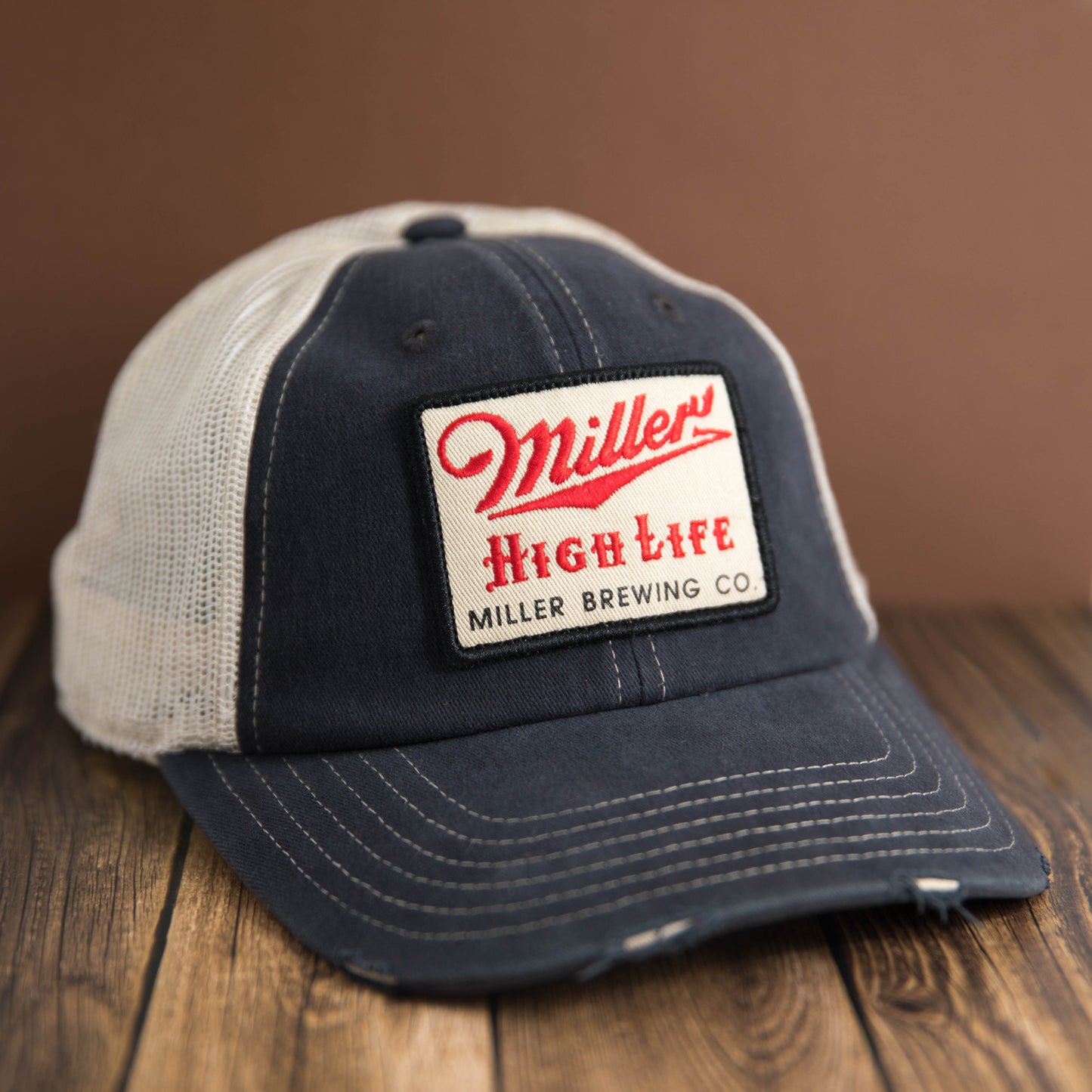 AMERICAN NEEDLE Miller High Life Beer Orville Adjustable Snapback Baseball Hat, Stone/Navy (23001B-MHL-NVST)