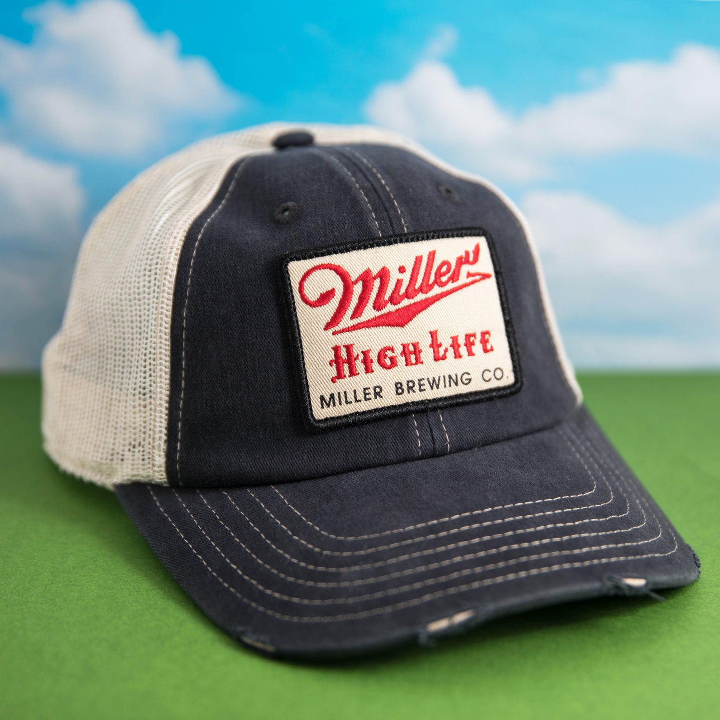 AMERICAN NEEDLE Miller High Life Beer Orville Adjustable Snapback Baseball Hat, Stone/Navy (23001B-MHL-NVST)