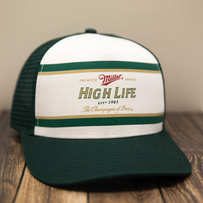 AMERICAN NEEDLE Miller High Life Sinclair Adjustable Snapback Trucker Hat, Dark Green Ivory (MHL-DGRN)