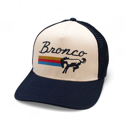 Ford Bronco Hats: Ivory/Navy Snapback Trucker Hat | Vintage Brands