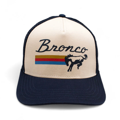 Ford Bronco Hats: Ivory/Navy Snapback Trucker Hat | Vintage Brands