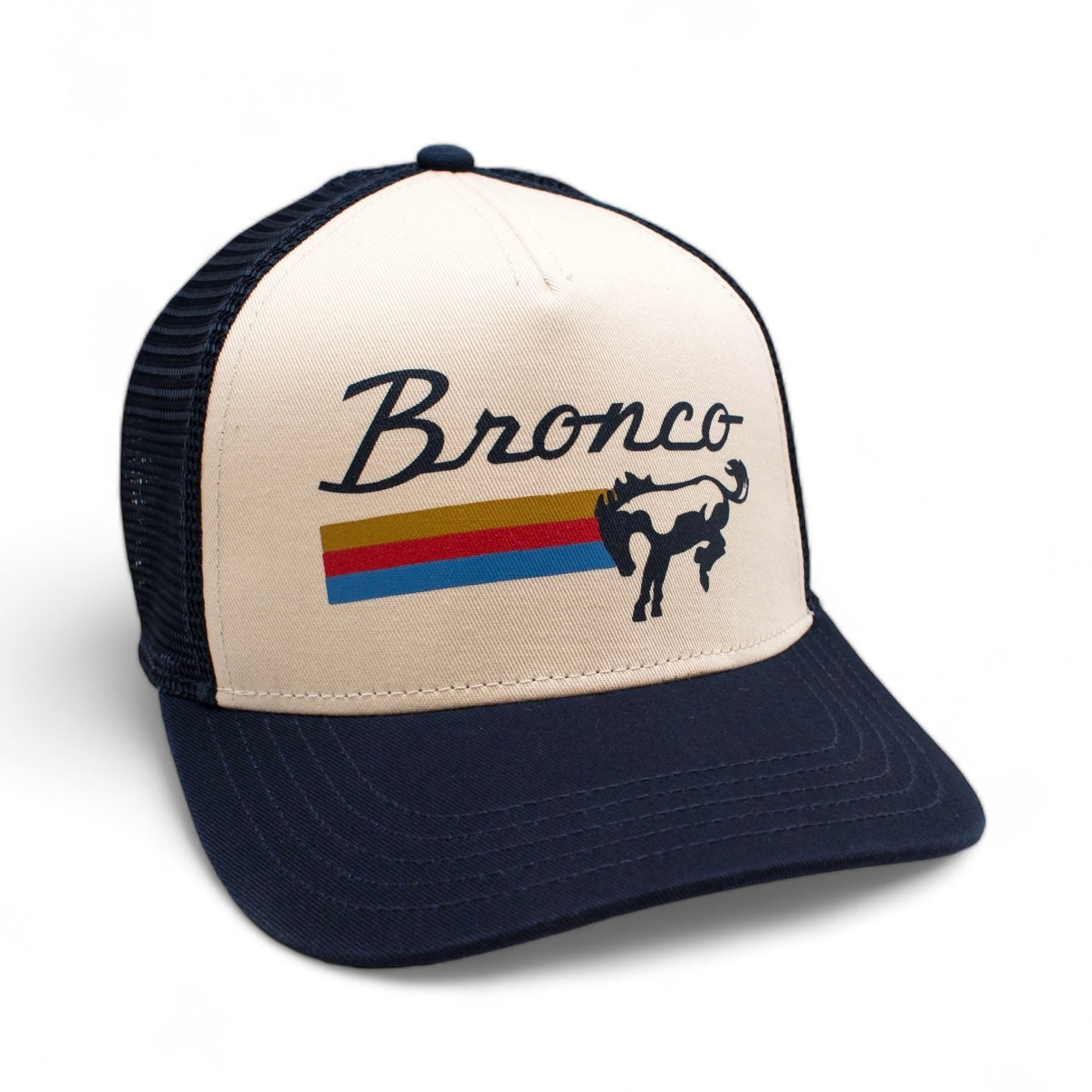 Ford Bronco Hats: Ivory/Navy Snapback Trucker Hat | Vintage Brands