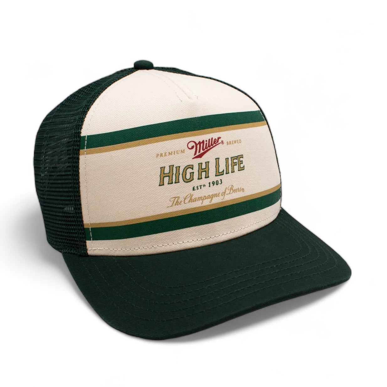 AMERICAN NEEDLE Miller High Life Sinclair Adjustable Snapback Trucker Hat, Dark Green Ivory (MHL-DGRN)