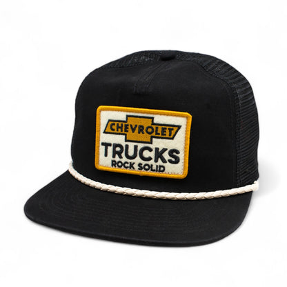 AMERICAN NEEDLE Chevrolet Trucks Wyatt Adjustable Snapback Trucker Baseball Hat (23014A-CHEVY-BLK) Black