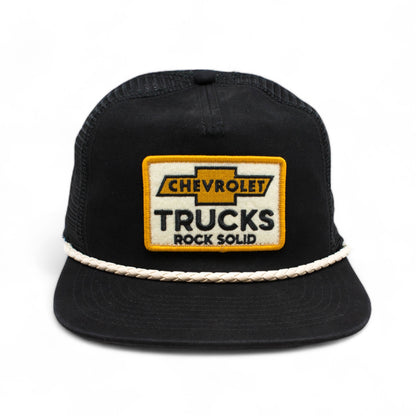 AMERICAN NEEDLE Chevrolet Trucks Wyatt Adjustable Snapback Trucker Baseball Hat (23014A-CHEVY-BLK) Black