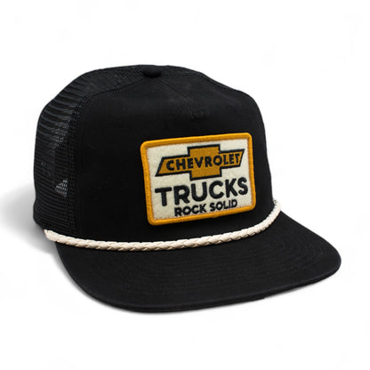 AMERICAN NEEDLE Chevrolet Trucks Wyatt Adjustable Snapback Trucker Baseball Hat (23014A-CHEVY-BLK) Black