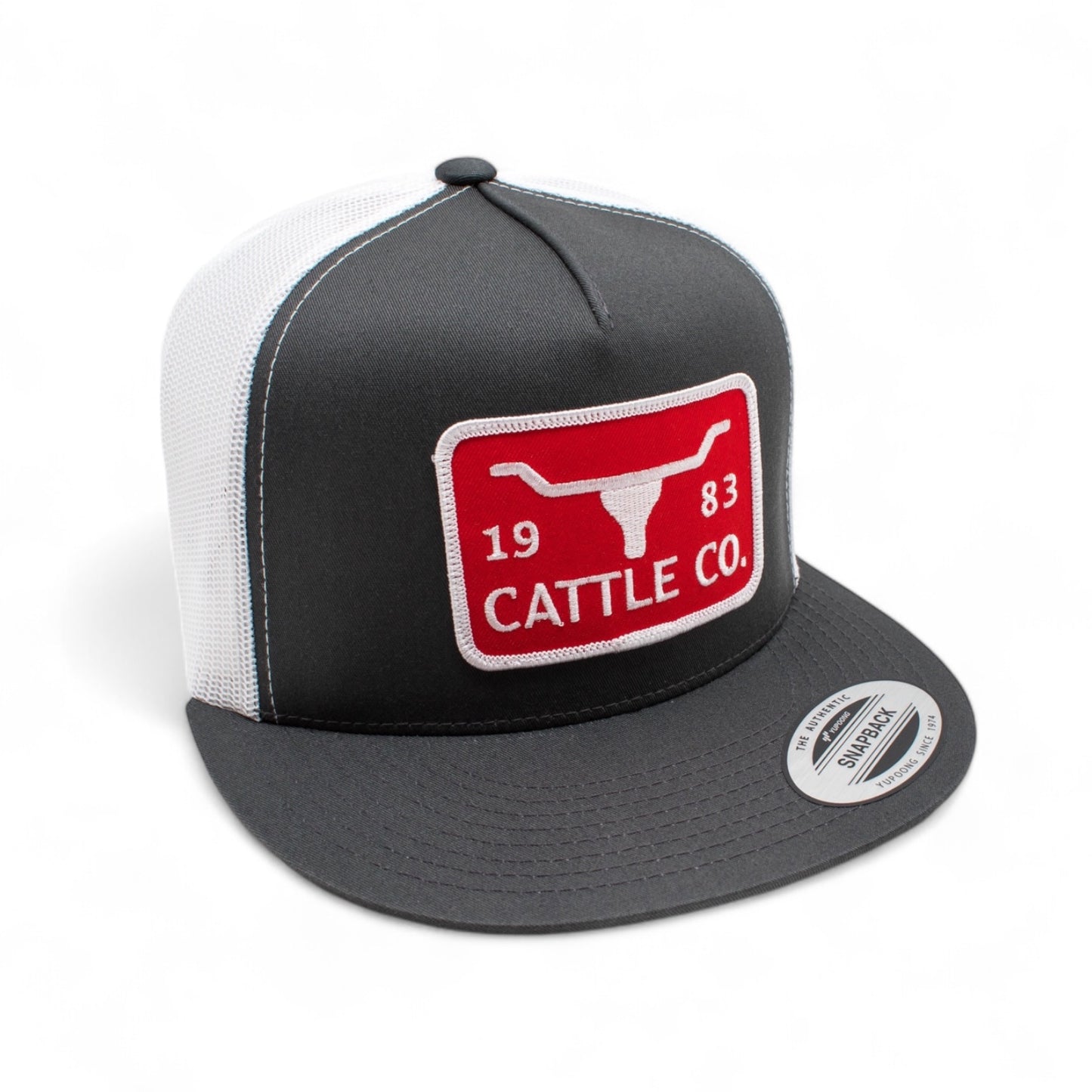 WHISKEY BENT HAT CO. 5-Panel Chisholm 1983 Cattle Co Logo Patch Snapback Hat (Grey/White)