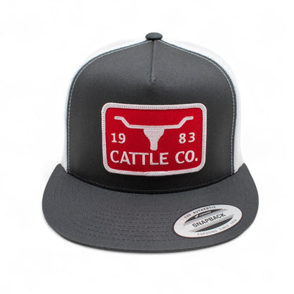 WHISKEY BENT HAT CO. 5-Panel Chisholm 1983 Cattle Co Logo Patch Snapback Hat (Grey/White)