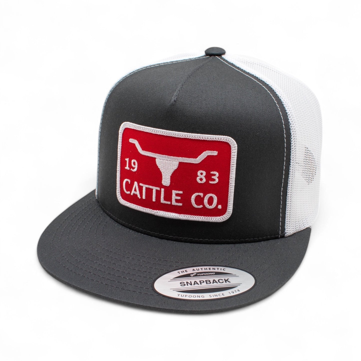 WHISKEY BENT HAT CO. 5-Panel Chisholm 1983 Cattle Co Logo Patch Snapback Hat (Grey/White)