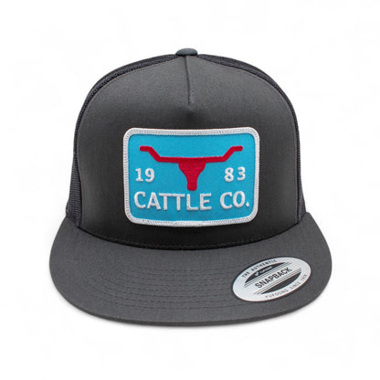 WHISKEY BENT HAT CO. 1983 Cattle Co. Longhorn Adjustable Snapback Hat, The Chrisholm (Charcoal/Black)