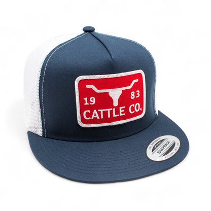 WHISKEY BENT HAT CO. 1983 Cattle Co. Longhorn Patch Adjustable Snapback Hat, The Chrisholm (Navy/White)