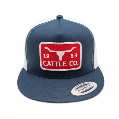 WHISKEY BENT HAT CO. 1983 Cattle Co. Longhorn Patch Adjustable Snapback Hat, The Chrisholm (Navy/White)