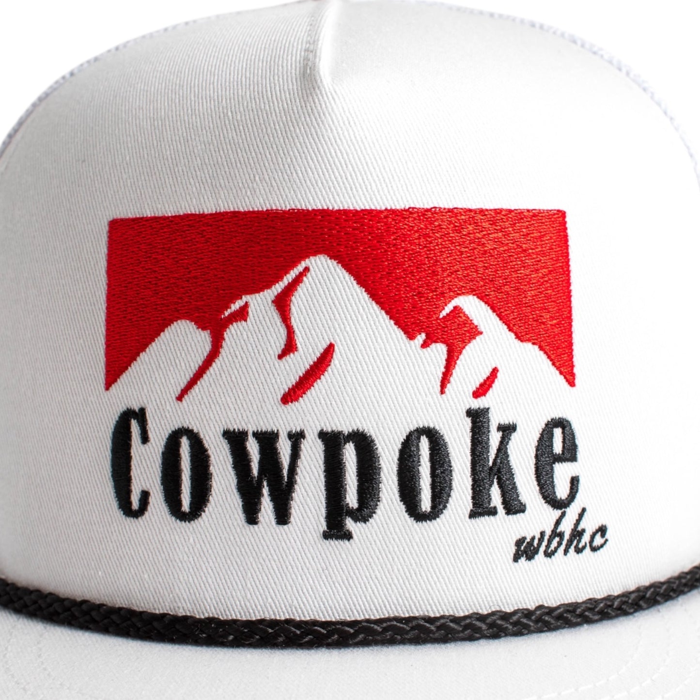 Whiskey Bent Hat Company Authentic 5-Panel Snapback Trucker Hat - Cowboy Killer 2.0 Cowpoke Embroidered Logo White