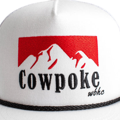 Whiskey Bent Hat Company Authentic 5-Panel Snapback Trucker Hat - Cowboy Killer 2.0 Cowpoke Embroidered Logo White