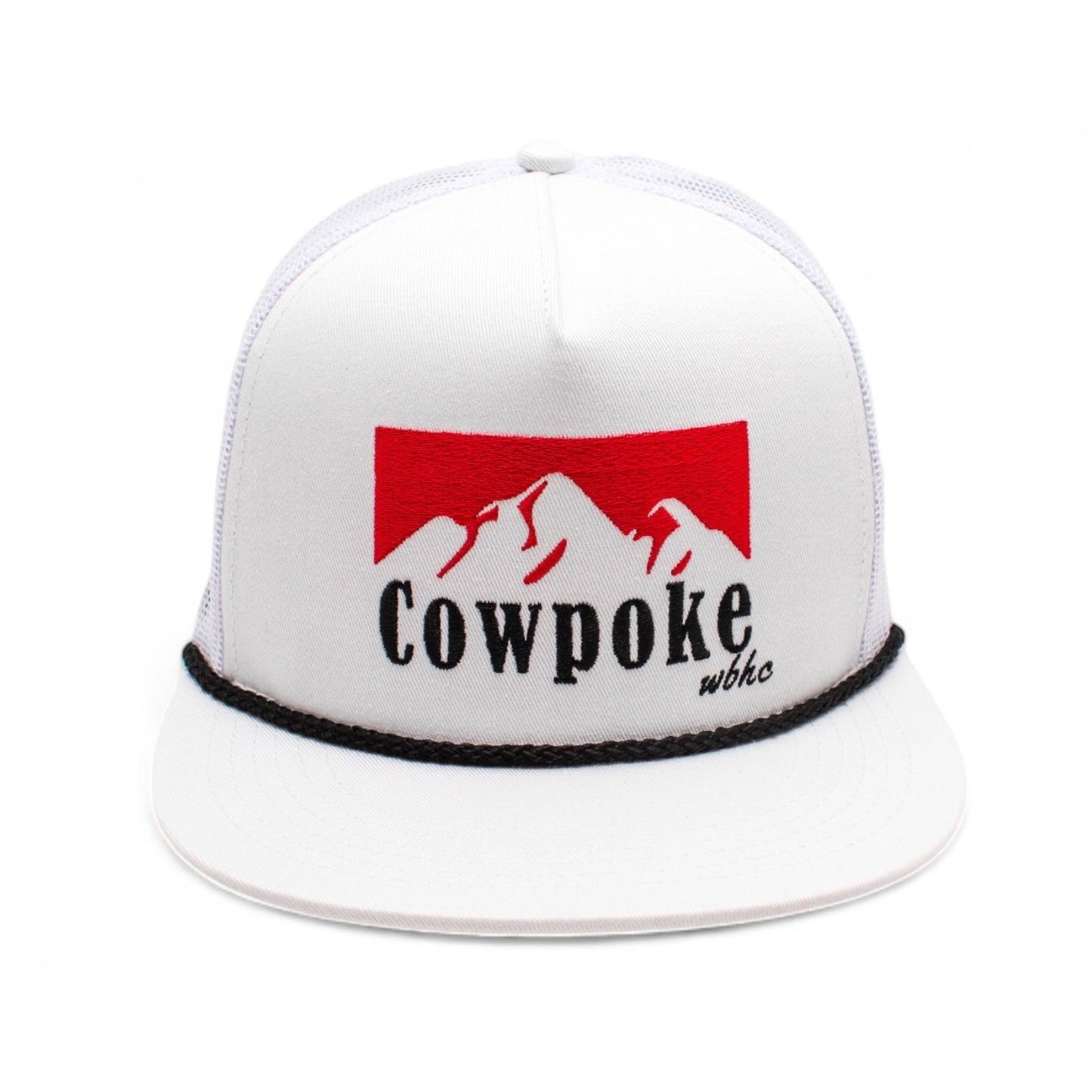 Whiskey Bent Hat Company Authentic 5-Panel Snapback Trucker Hat - Cowboy Killer 2.0 Cowpoke Embroidered Logo White