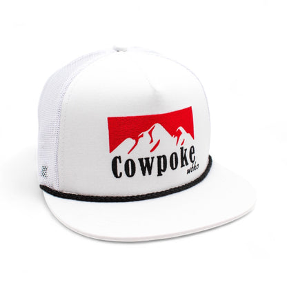 Whiskey Bent Hat Company Authentic 5-Panel Snapback Trucker Hat - Cowboy Killer 2.0 Cowpoke Embroidered Logo White