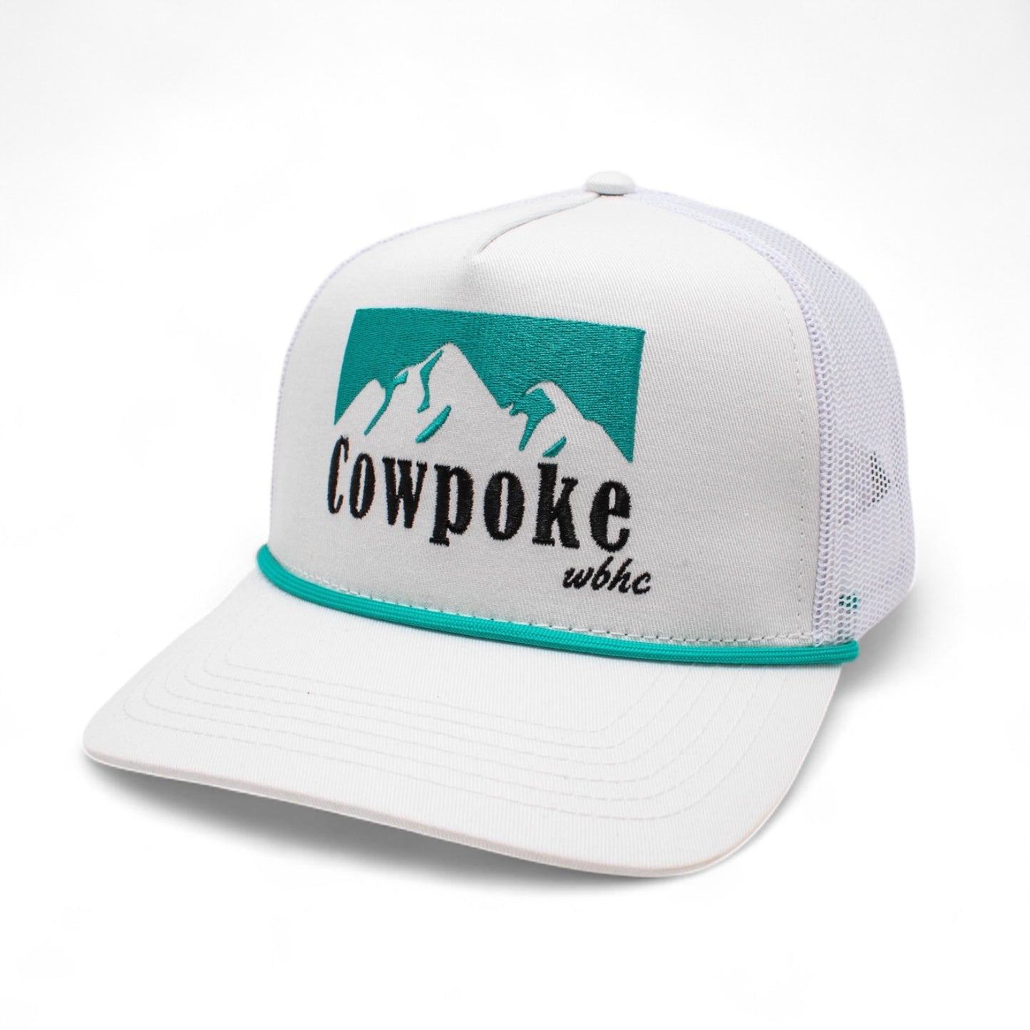 Whiskey Bent Hat Company Authentic 5-Panel Snapback Trucker Hat - Cowboy Killer 2.0 Cowpoke Embroidered Logo White/Mint