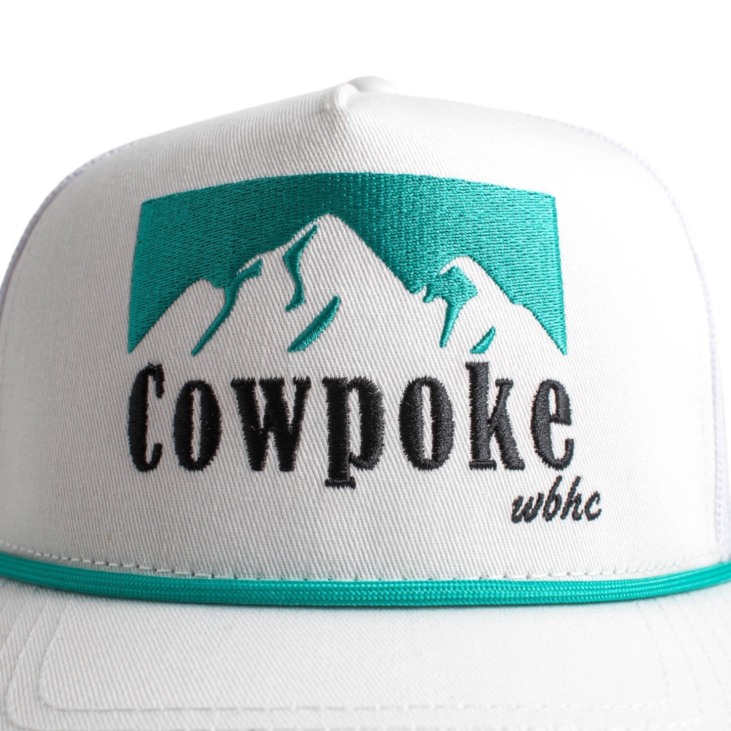 Whiskey Bent Hat Company Authentic 5-Panel Snapback Trucker Hat - Cowboy Killer 2.0 Cowpoke Embroidered Logo White/Mint