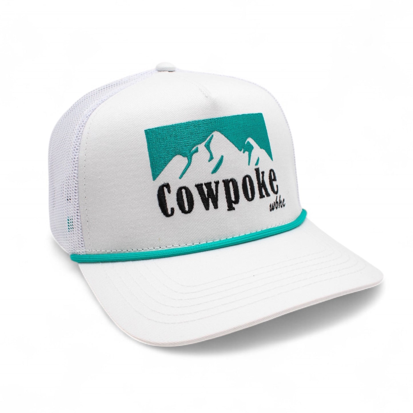 Whiskey Bent Hat Company Authentic 5-Panel Snapback Trucker Hat - Cowboy Killer 2.0 Cowpoke Embroidered Logo White/Mint